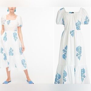 Floral puff sleeve tiered midi dress